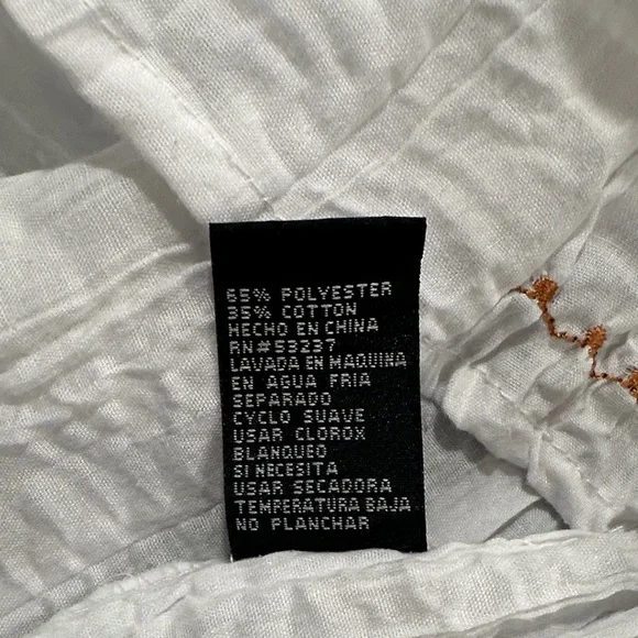 Mystique Boutique White Blouse with Black and Orange Embroidery size L boho - Picture 9 of 11